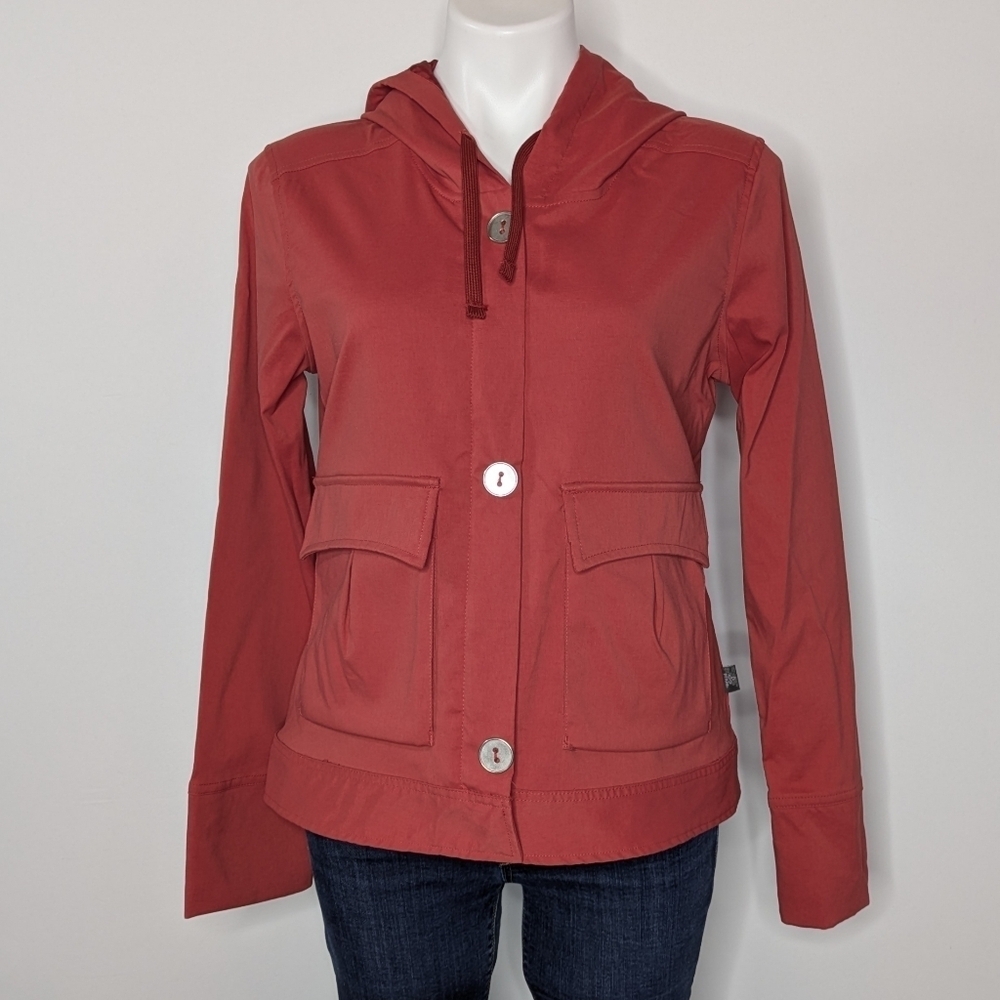 Prana Burnt Coral Orange Hooded Zip & Snap Long Sleeve Fall Jacket M